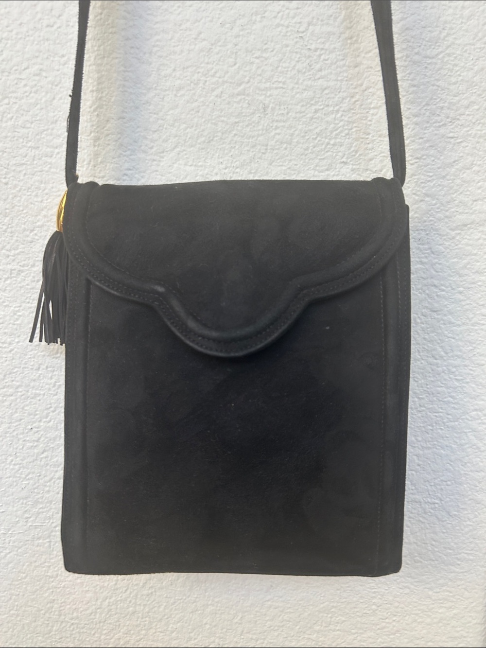 ODEA Italy - Black Suede Crossbody Bag with Tassel Accent